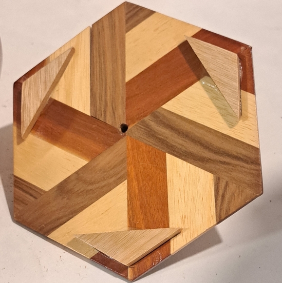 Vintage Hexagonal Wooden Trinket Box with Lid Striped - Picture 3 of 6